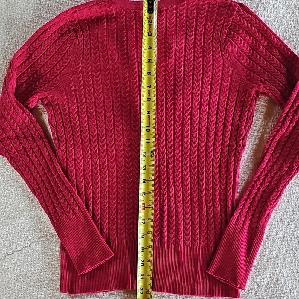 VENUS Cable Knit Split-Neck Sweater - Raspberry Red - Picture 5 of 6